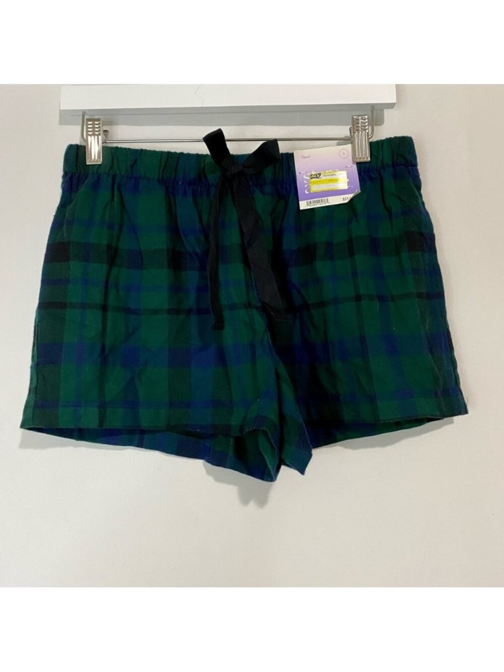 Stars Above Women’s Plaid Casual Drawstring Pajama Shorts Blue & Green Small NWT